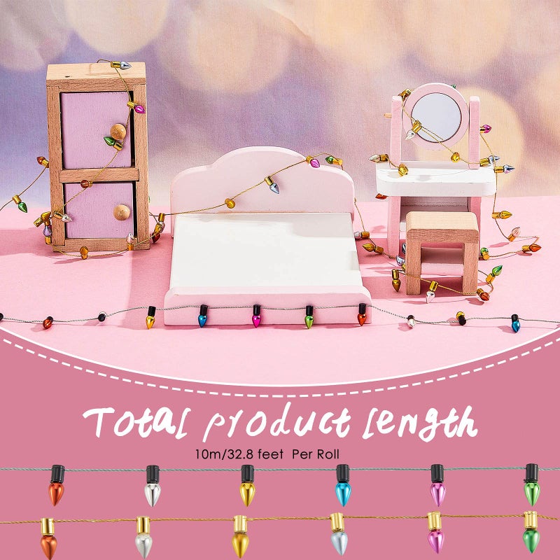 Tuanse 65.6 ft Dollhouse Lights Fake Light String Dollhouse Crafts Decorations Miniature Light String Gifts for Christmas Crafts Furniture Accessories String Lights Doll House Pretend Play - Image 2